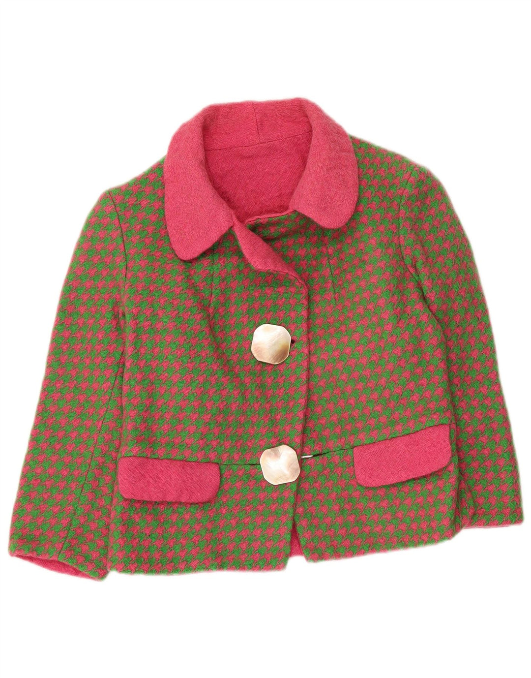 Jaqueta blazer feminina vintage manga 3/4 Reino Unido 8 pequeno cáqui houndstooth