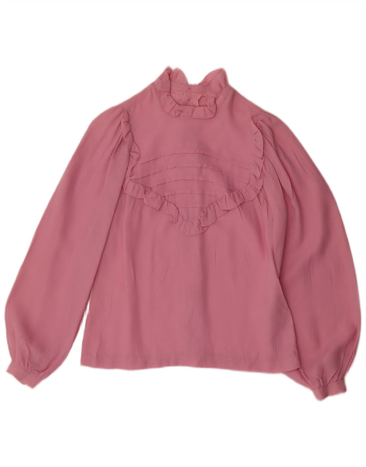 Blusa feminina vintage de manga comprida UK 12 rosa médio