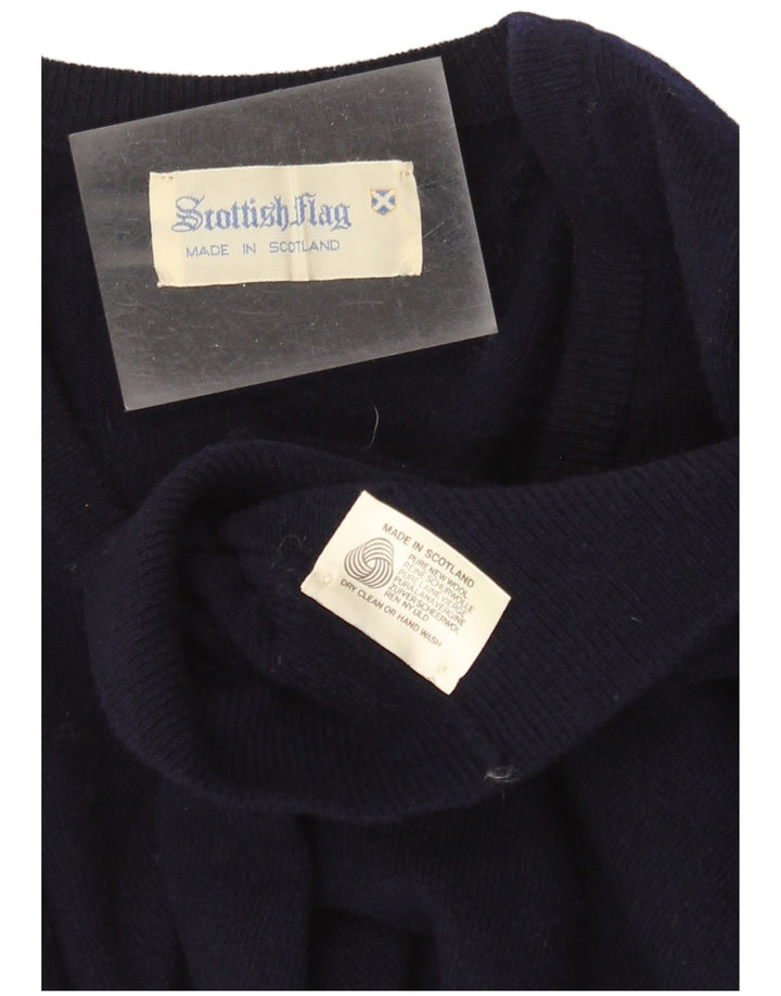 Suéter masculino com bandeira escocesa, gola em V, médio, azul marinho, lã nova