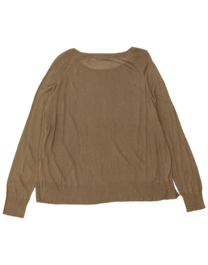 Zara Suéter feminino oversized com gola canoa Reino Unido 14 Viscose cáqui médio