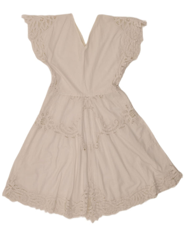 Vestido vintage feminino linha A UK 14 grande branco boêmio