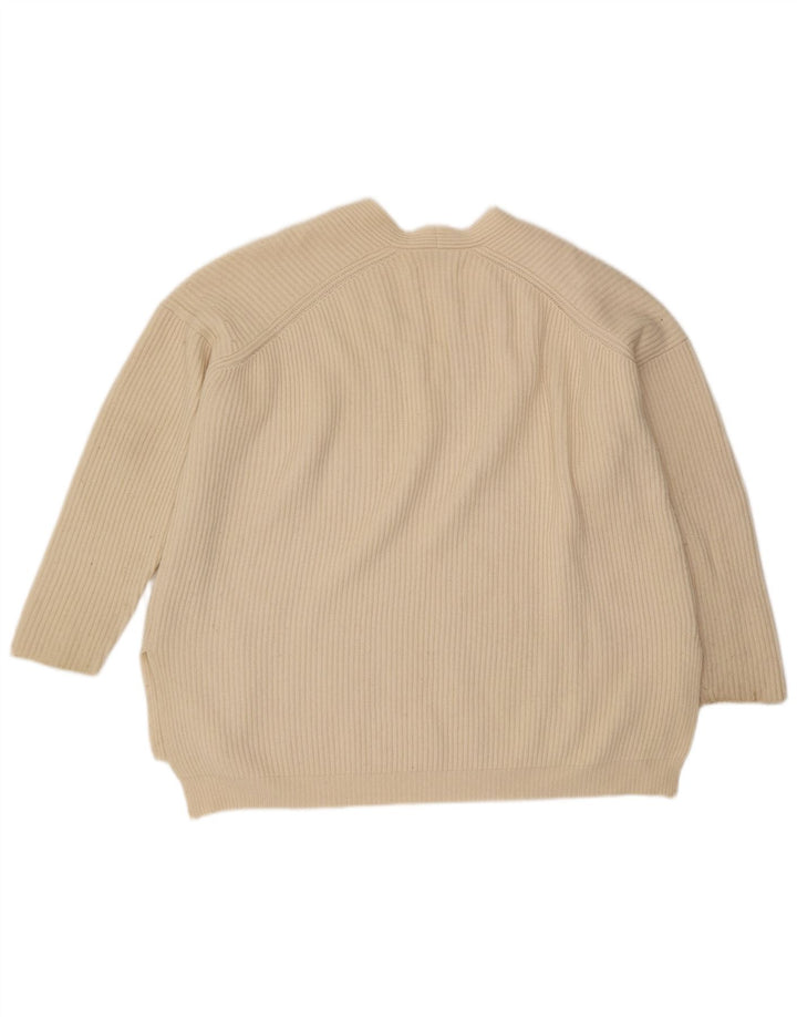 Suéter feminino All Saints com decote em V grande UK 14 médio off white