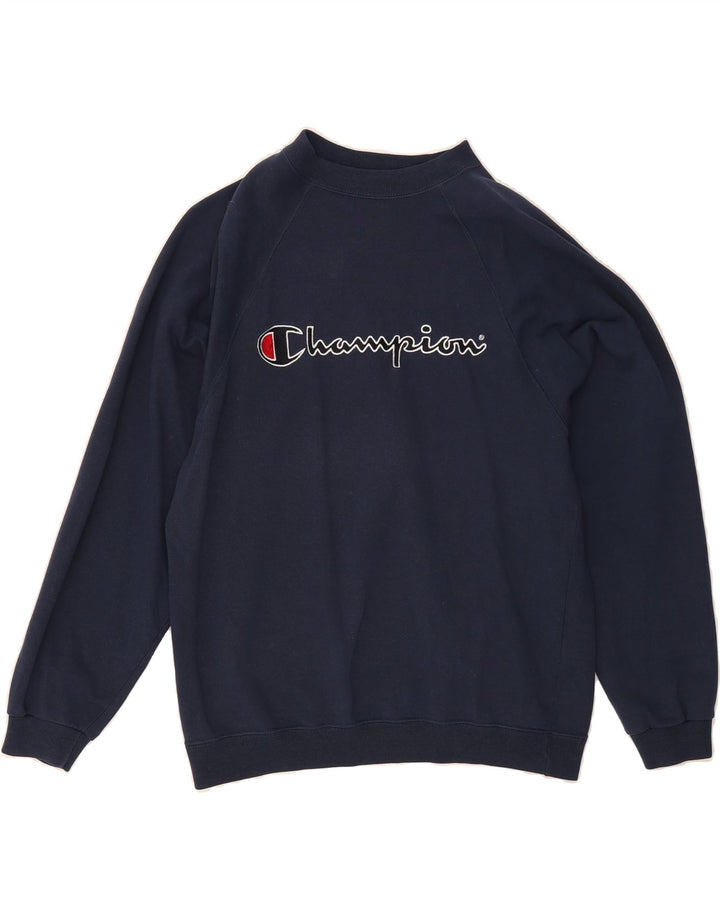 CHAMPION Mens Graphic Sweatshirt Jumper Small Navy Blue Vintage Champion and Second-Hand Champion from Messina Hembry 