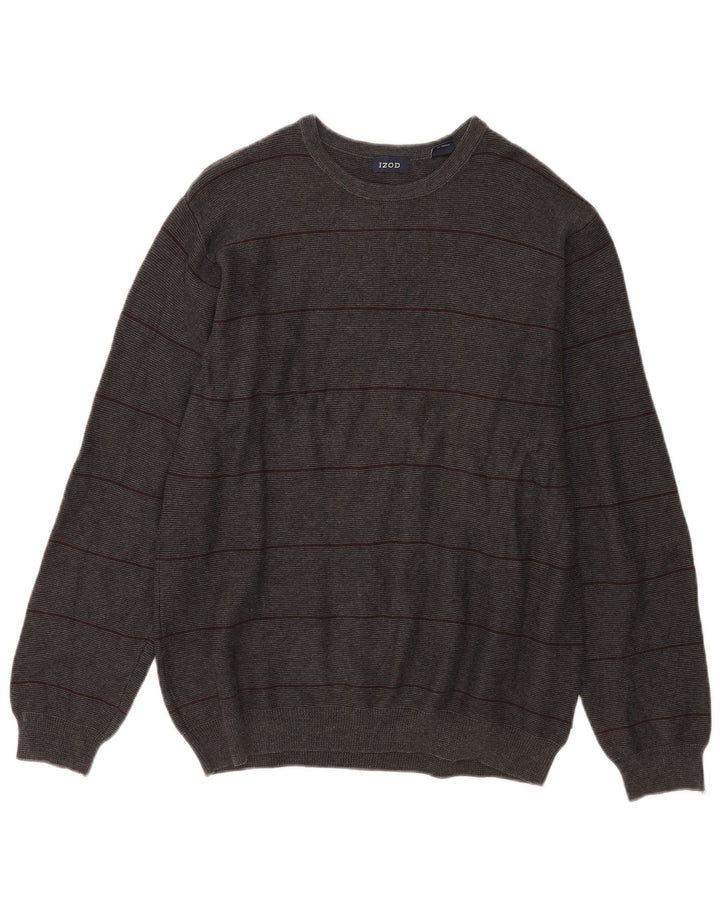 Suéter masculino Izod com gola redonda e algodão listrado cinza médio