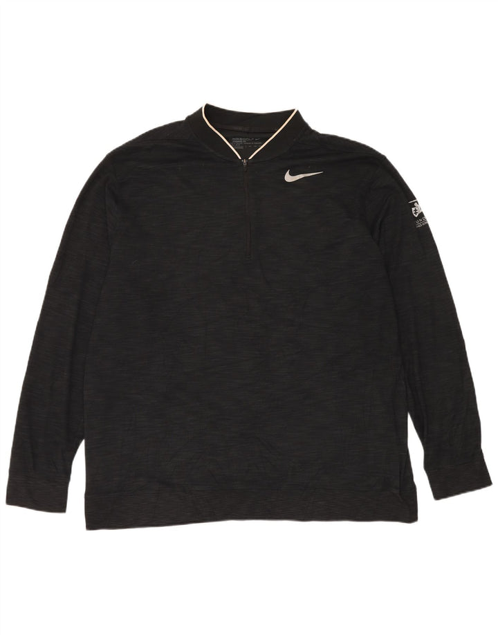Nike Mens Dri Fit Zip Neck Pullover Treino Top 2XL Preto Salpicado