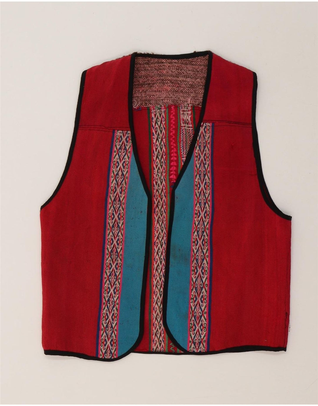 Colete feminino vintage UK 12 médio vermelho geométrico