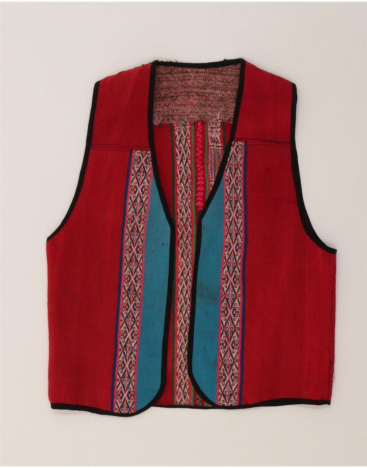 Colete feminino vintage UK 12 médio vermelho geométrico