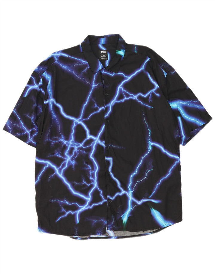 FSBN Camisa masculina oversized de manga curta grande algodão geométrico preto