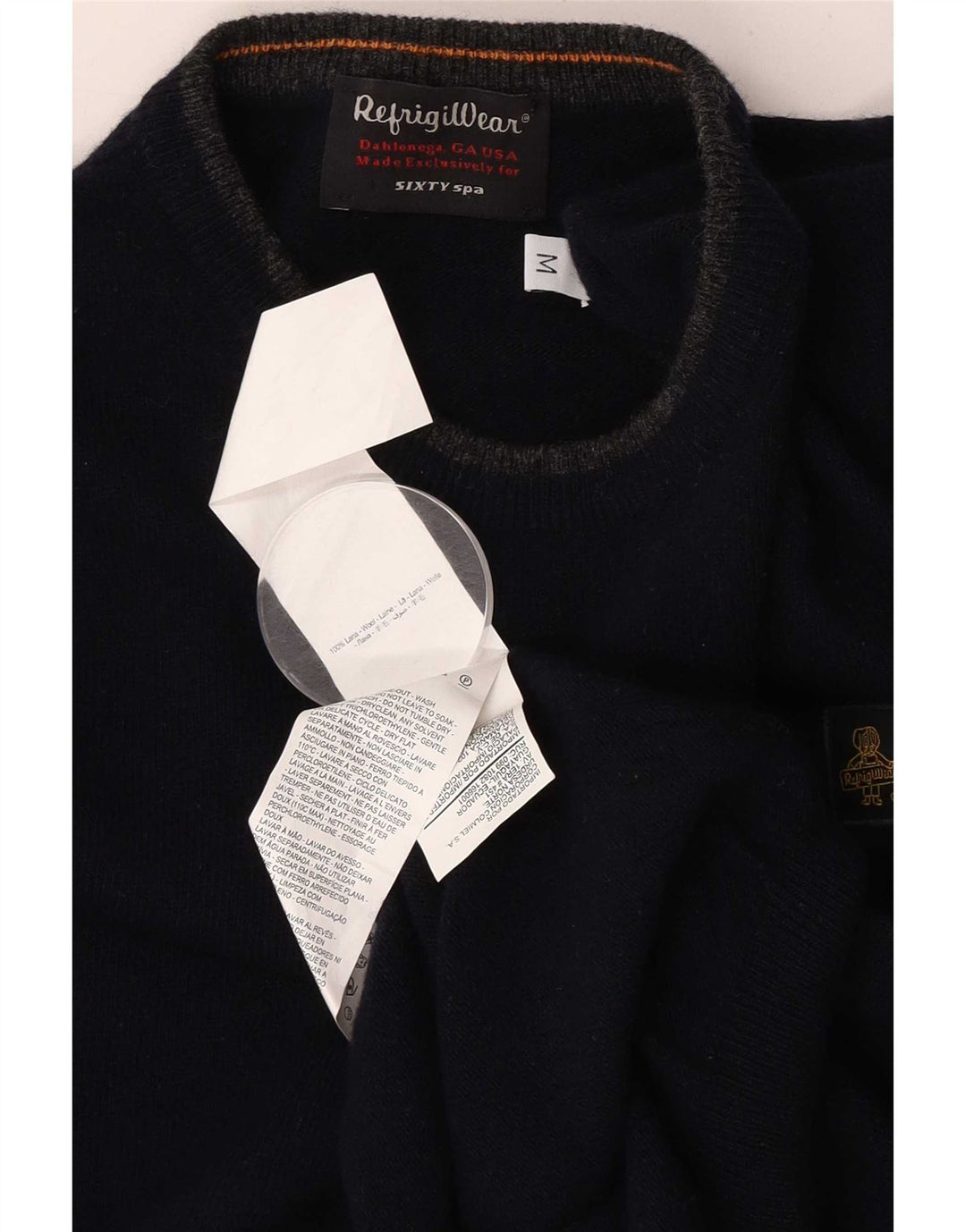 Suéter masculino Refrigiwear Sixty spa com gola redonda, lã azul marinho médio