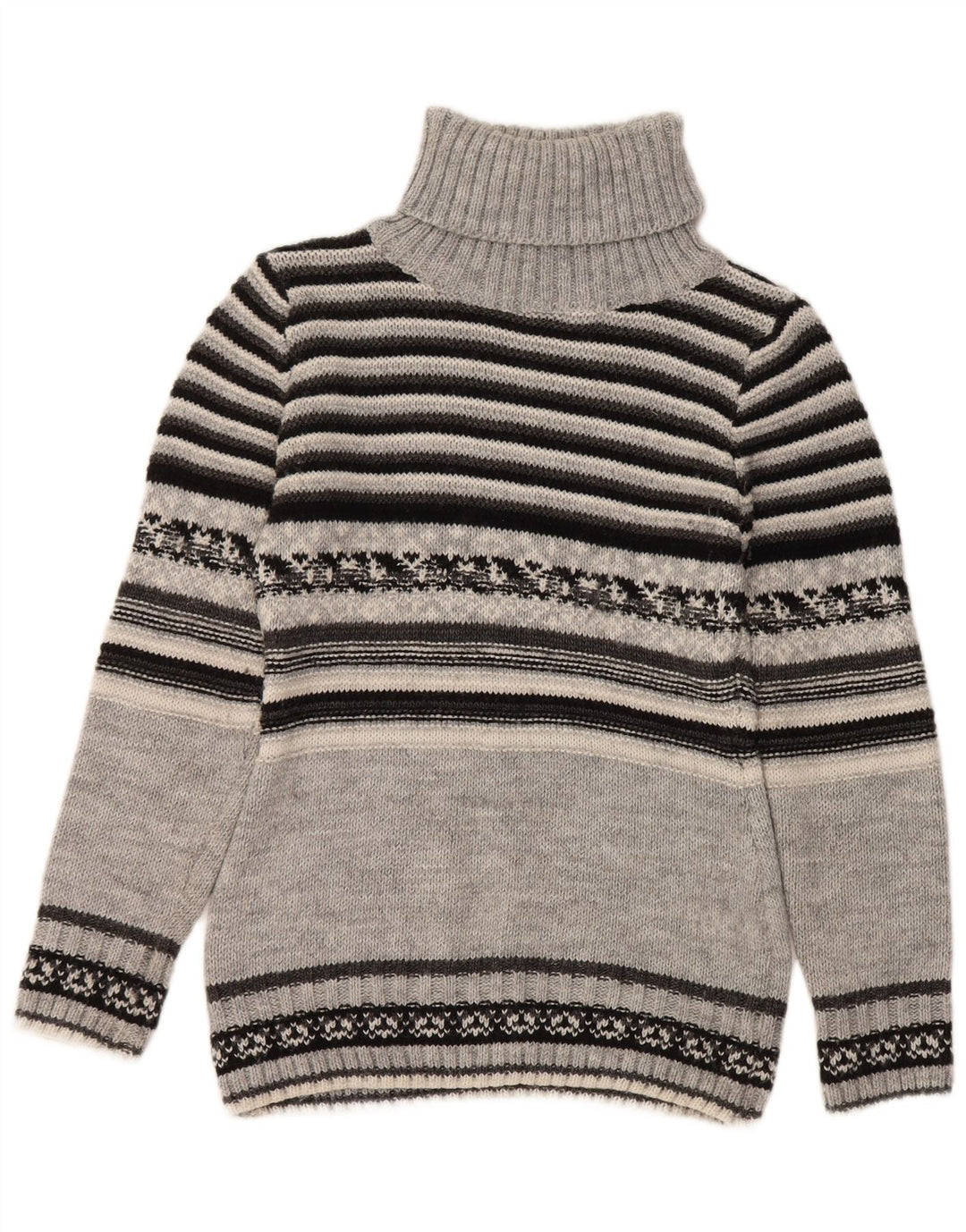 Suéter feminino vintage com gola redonda, uk 10 lã listrada cinza pequena