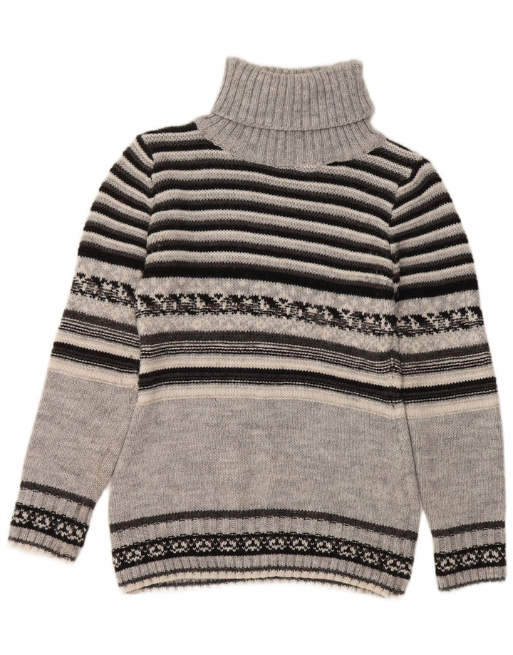 Suéter feminino vintage com gola redonda, uk 10 lã listrada cinza pequena