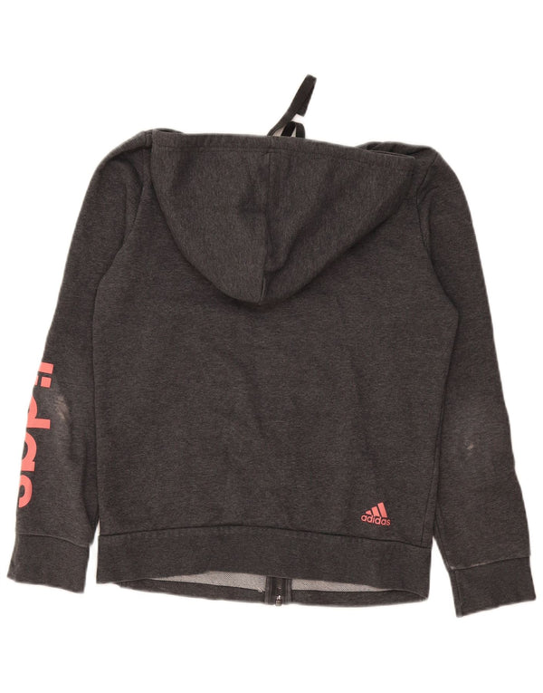 Suéter Adidas feminino com capuz e zíper gráfico UK 12/14 algodão cinza médio