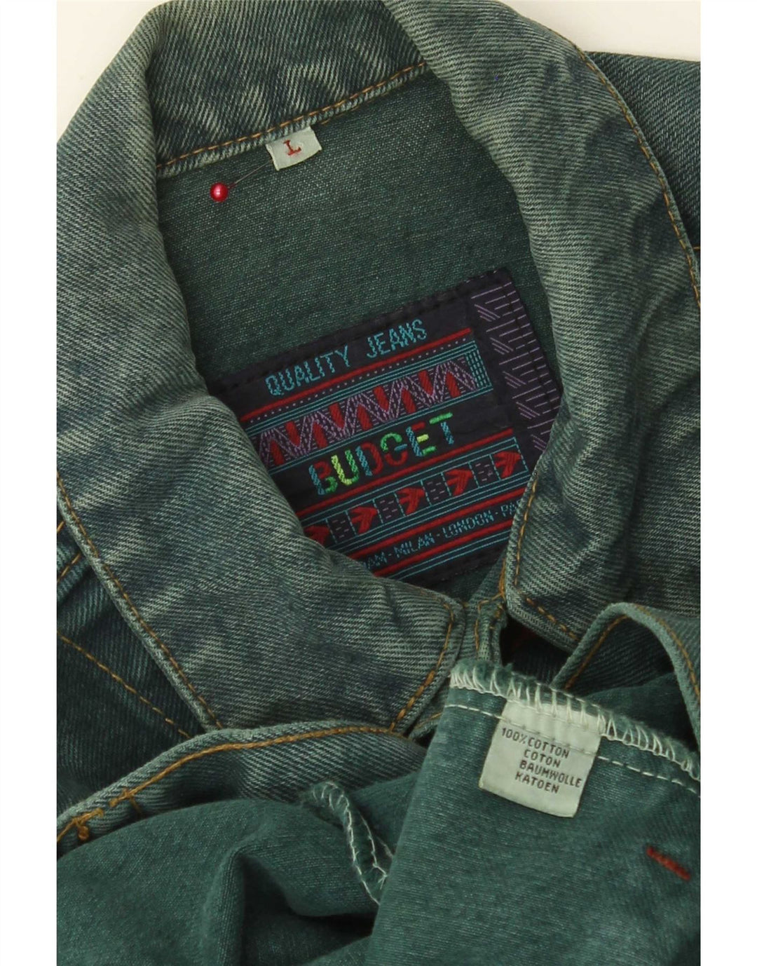 Jaqueta jeans masculina vintage Reino Unido 40 algodão verde grande