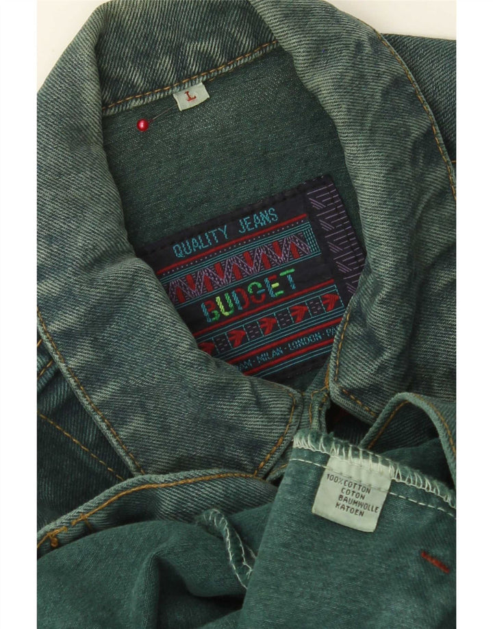 Jaqueta jeans masculina vintage Reino Unido 40 algodão verde grande