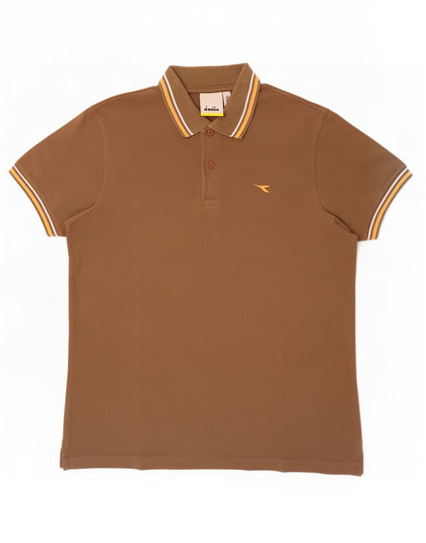 Camisa polo masculina Diadora médio marrom listrado algodão