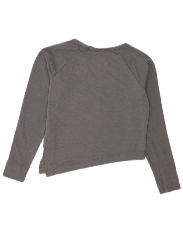 Top gráfico feminino Nike manga comprida UK 8 pequeno cinza viscose esportivo