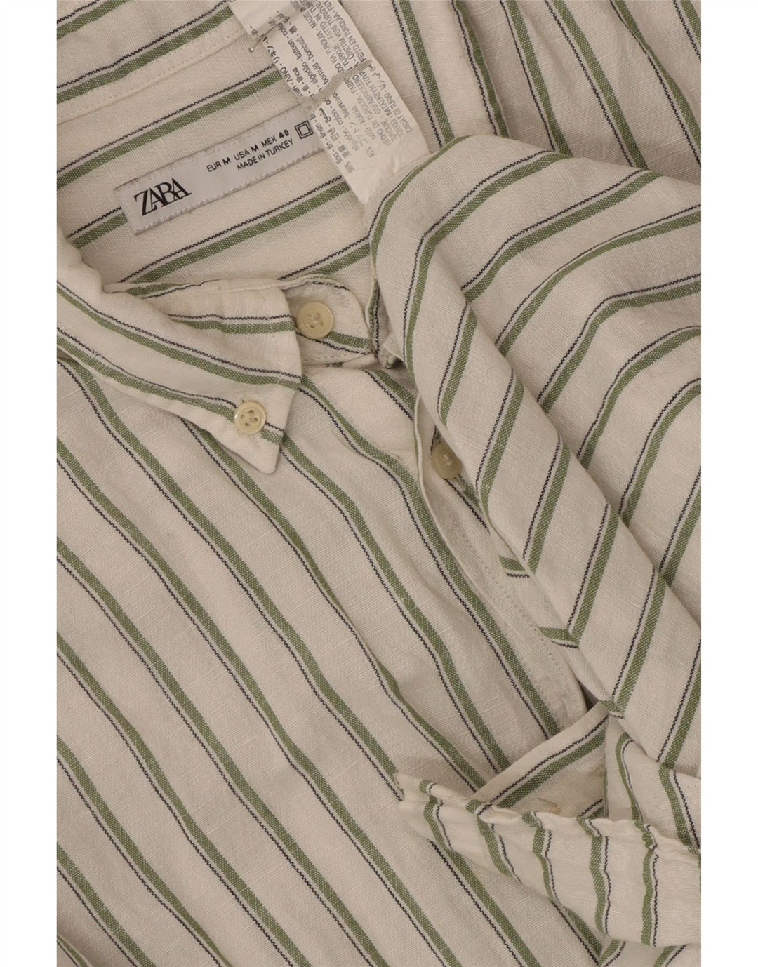 Camisa masculina Zara de linho listrado branco médio