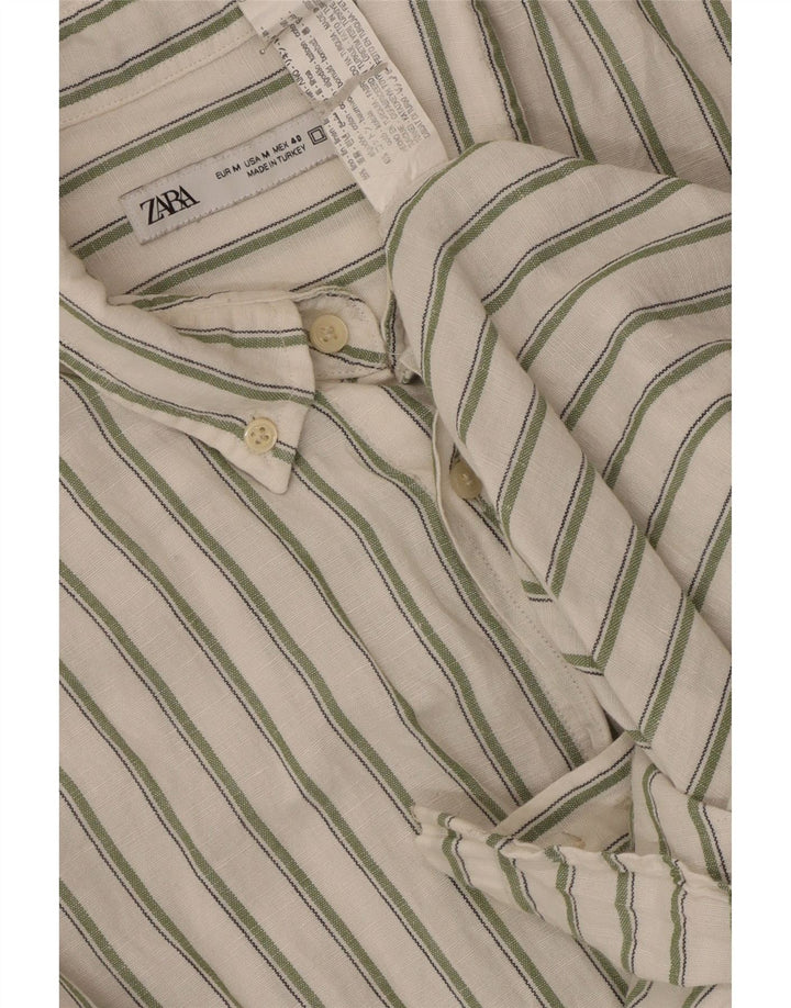 Camisa masculina Zara de linho listrado branco médio