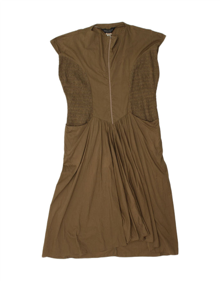 AMULETI Womens A-Line Dress UK 16 Large Khaki Cotton Vintage Amuleti and Second-Hand Amuleti from Messina Hembry 