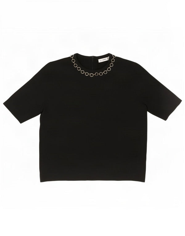 Blusa feminina Zara Top UK 10 pequena viscose preta
