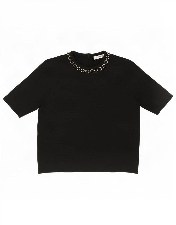 Blusa feminina Zara Top UK 10 pequena viscose preta