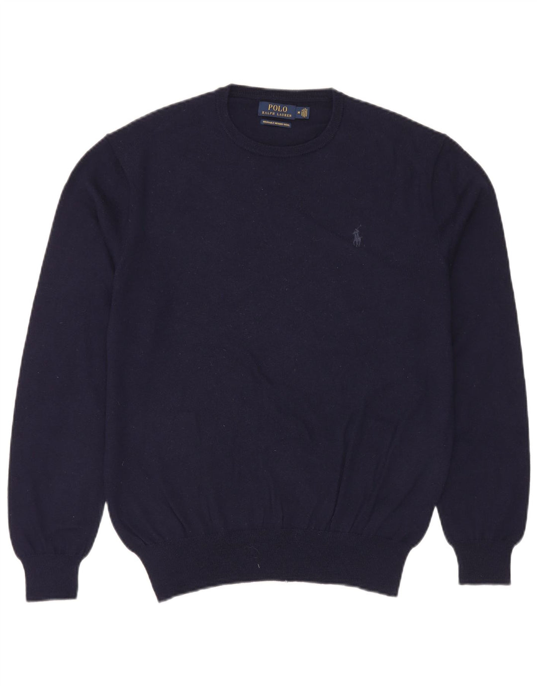 Suéter masculino Polo Ralph Lauren com gola redonda e lã azul marinho médio