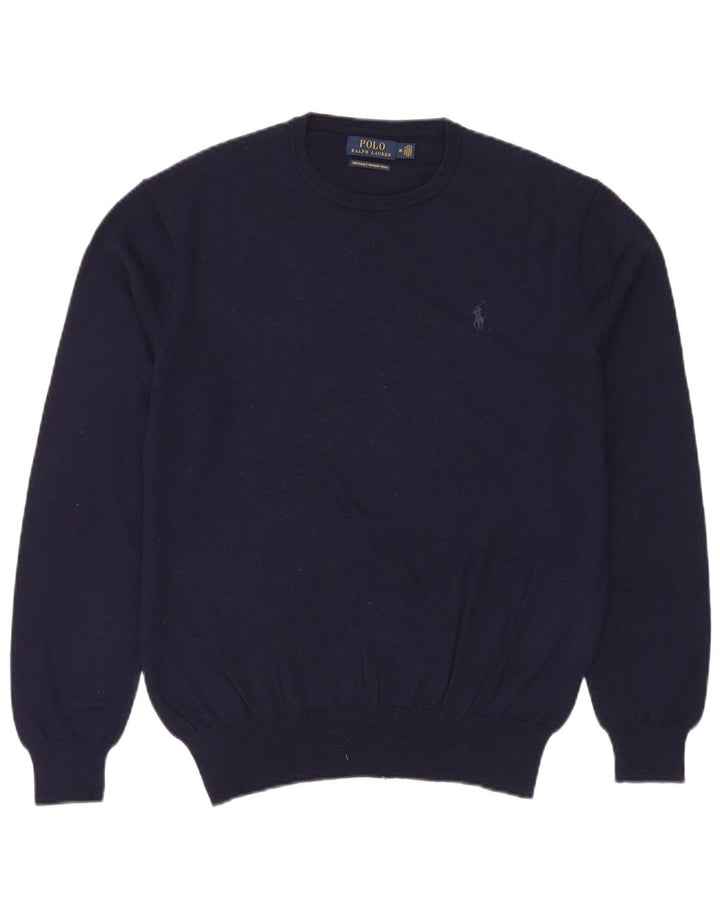 Suéter masculino Polo Ralph Lauren com gola redonda e lã azul marinho médio