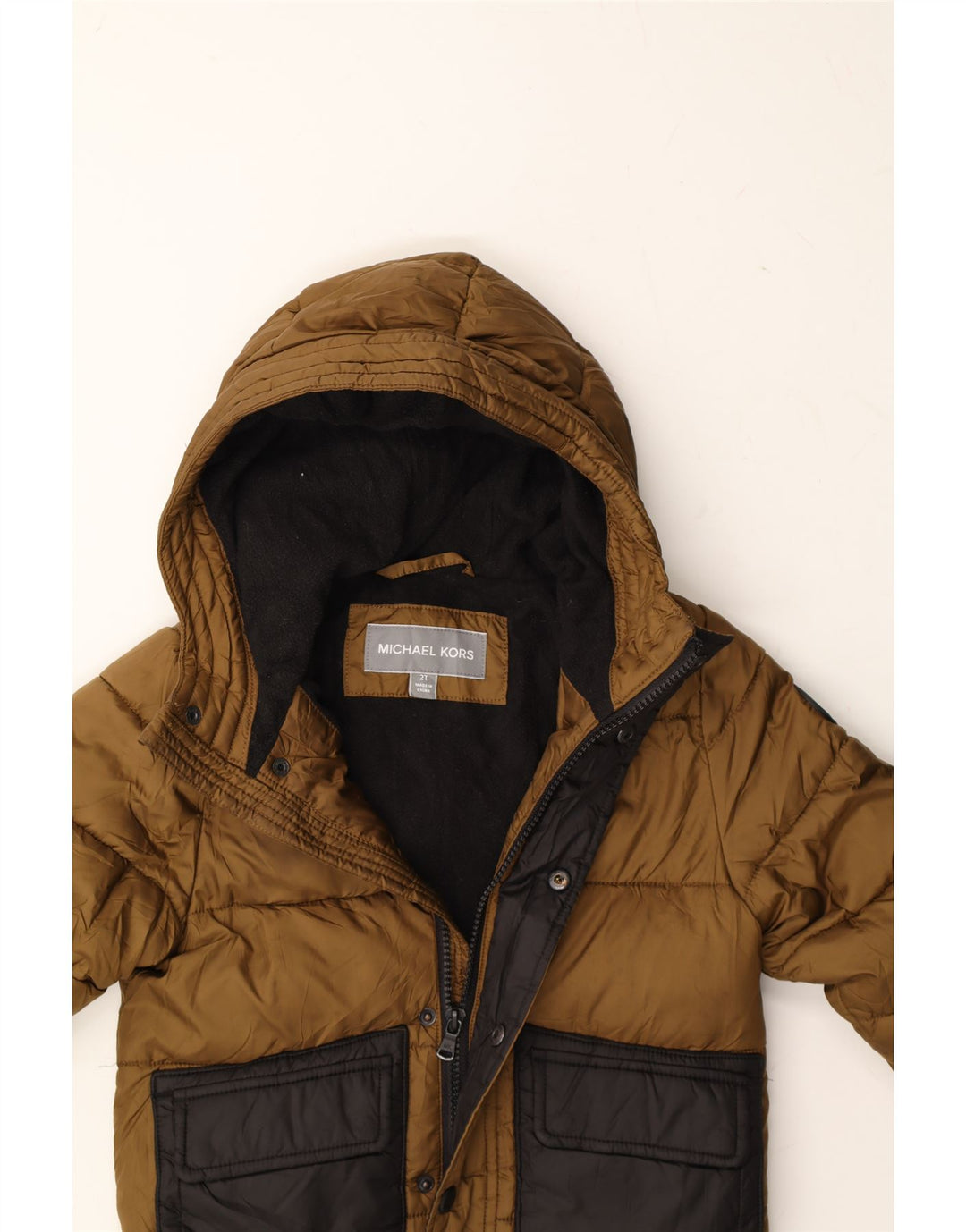 MICHAEL KORS Baby Boys Hooded Padded Jacket 18-24 Months Brown Colourblock Vintage Michael Kors and Second-Hand Michael Kors from Messina Hembry 