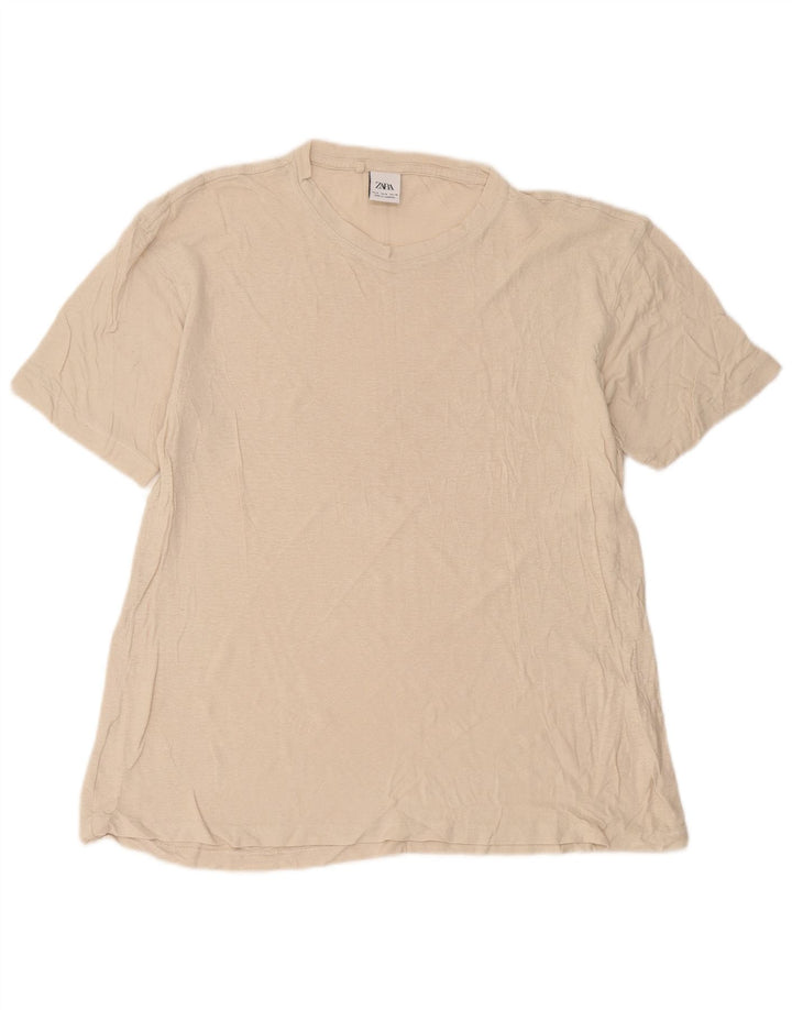 Zara Camiseta masculina Top Médio Bege Linho