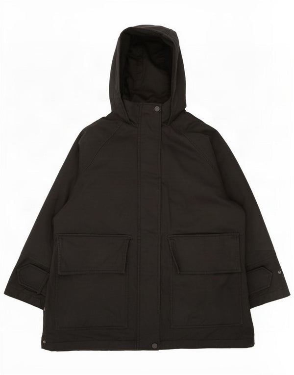 Casaco acolchoado com capuz feminino Zara Reino Unido 16 grande algodão preto