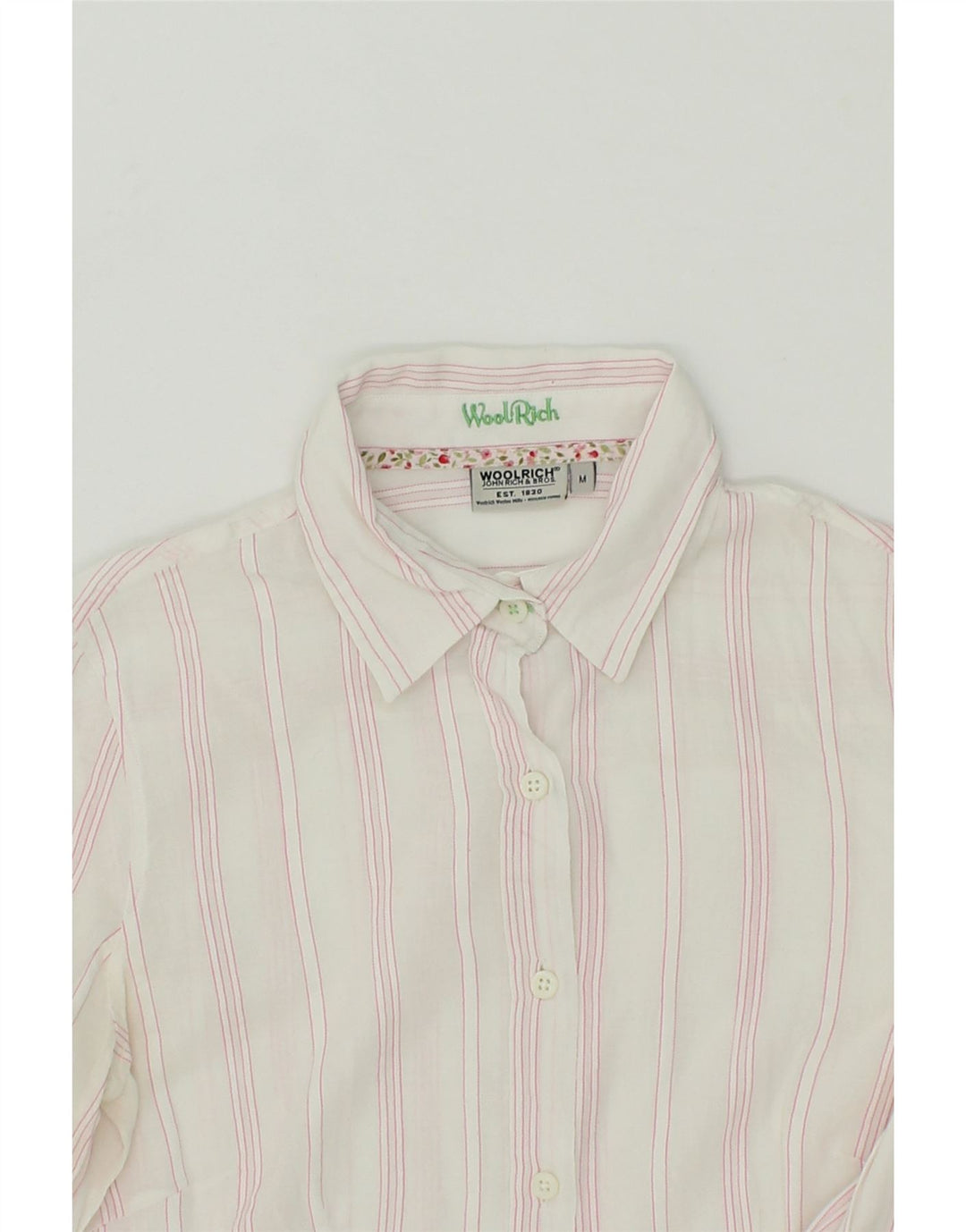 WOOLRICH Womens Shirt UK 12 Medium White Striped Vintage Woolrich and Second-Hand Woolrich from Messina Hembry 