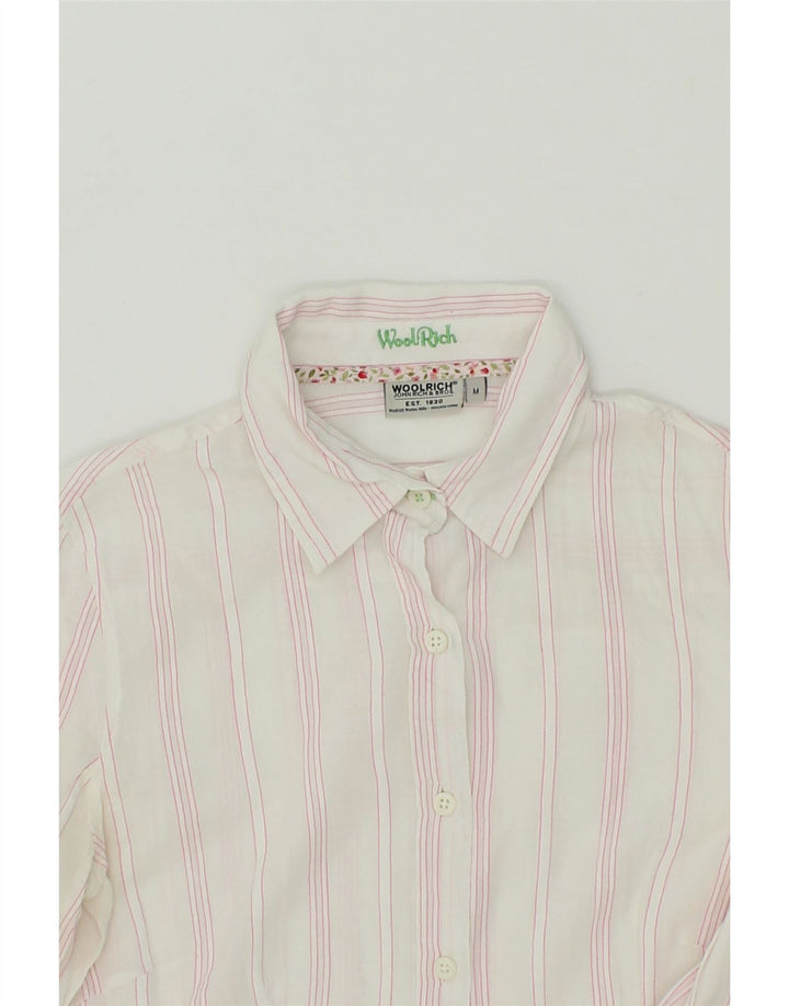 WOOLRICH Womens Shirt UK 12 Medium White Striped Vintage Woolrich and Second-Hand Woolrich from Messina Hembry 