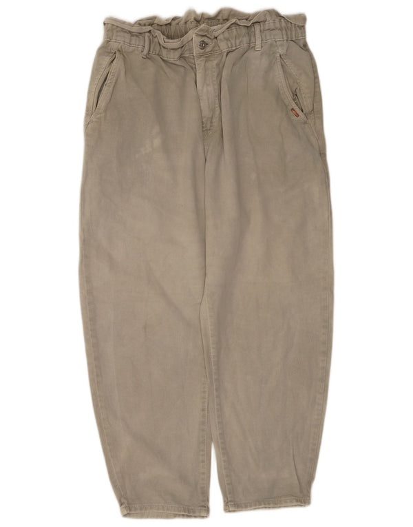 Calça jeans feminina Zara cintura alta cortada EU 44 XL W34 L25 cáqui