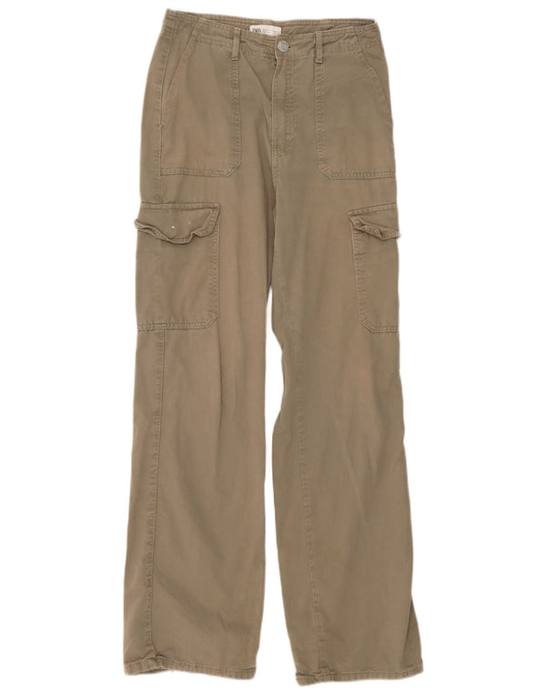 Zara Calça Cargo Feminina Solta Fit UE 36 XS W26 L31 Algodão Cáqui