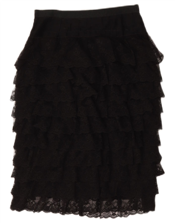 Saia vintage feminina transparente em camadas W28 médio preto