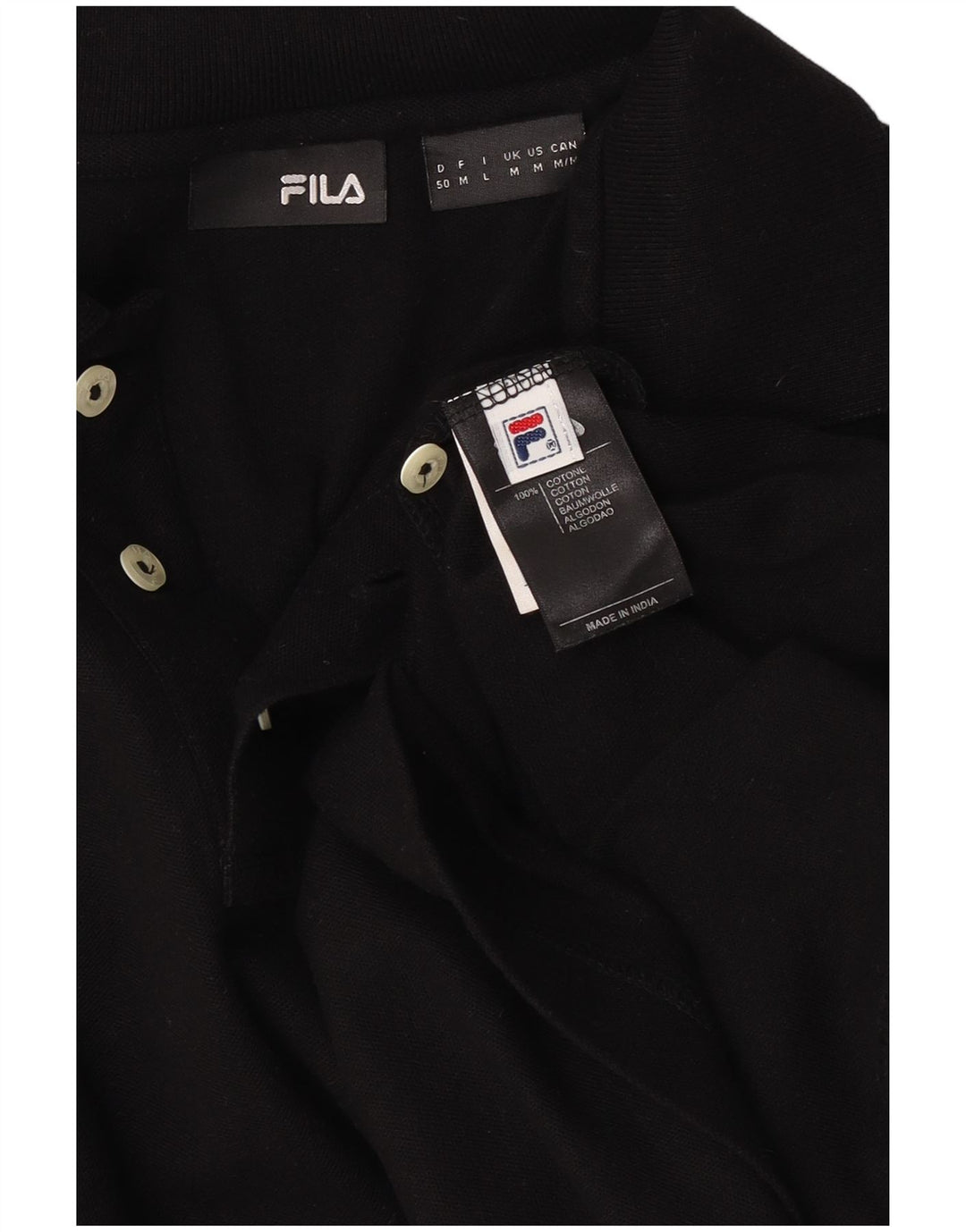 Camisa polo masculina Fila de manga comprida de algodão preto médio