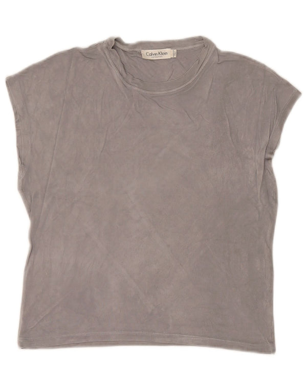 Calvin Klein Camiseta Feminina Crop Top UK 14 Médio Cinza Rayon