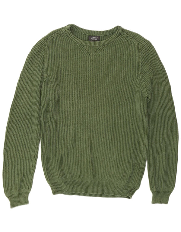 Zara Suéter masculino com gola redonda e algodão verde médio