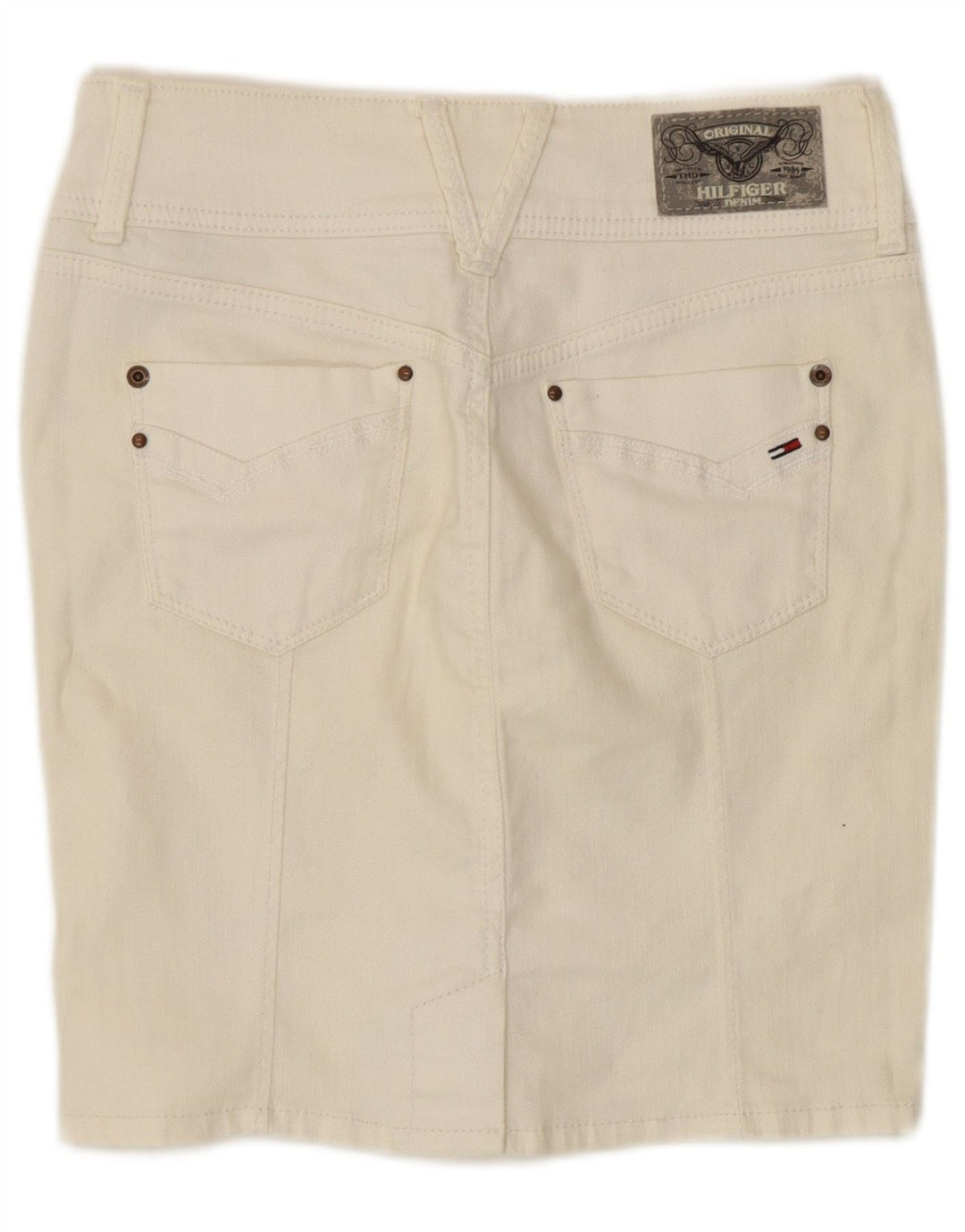 Saia jeans feminina Tommy Hilfiger W28 médio algodão branco