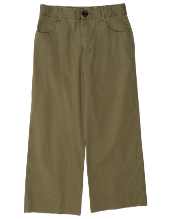 Calça feminina Zara cintura alta com perna larga e corte pequeno W26 L23 algodão cáqui