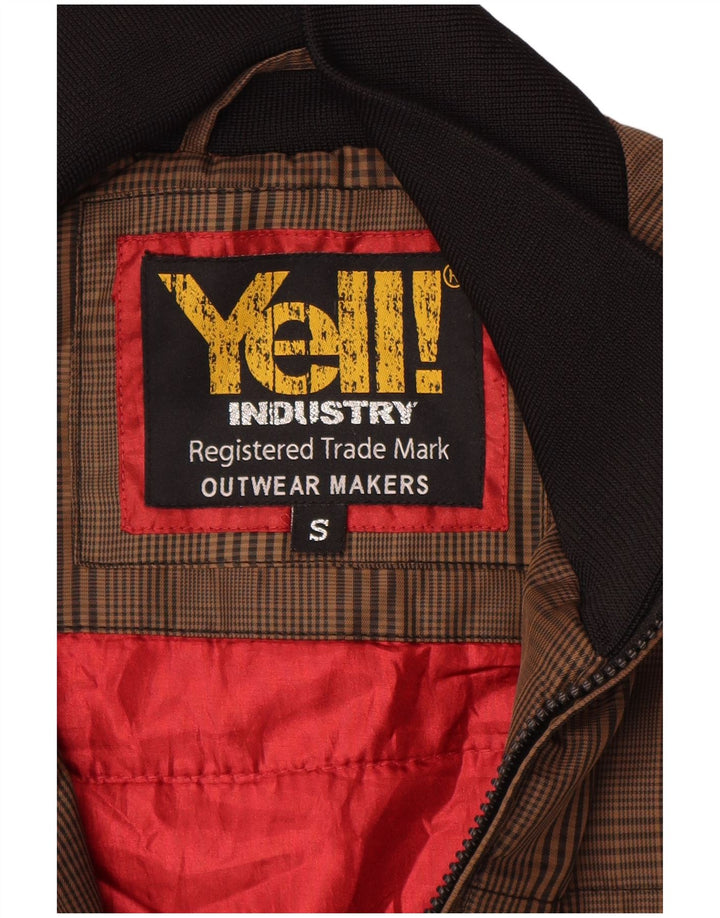 GRITAR! Jaqueta bomber masculina UK 36 poliéster xadrez marrom pequeno
