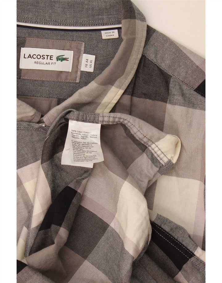 Camisa masculina de flanela Lacoste Regular Fit tamanho 44 XL cinza xadrez algodão