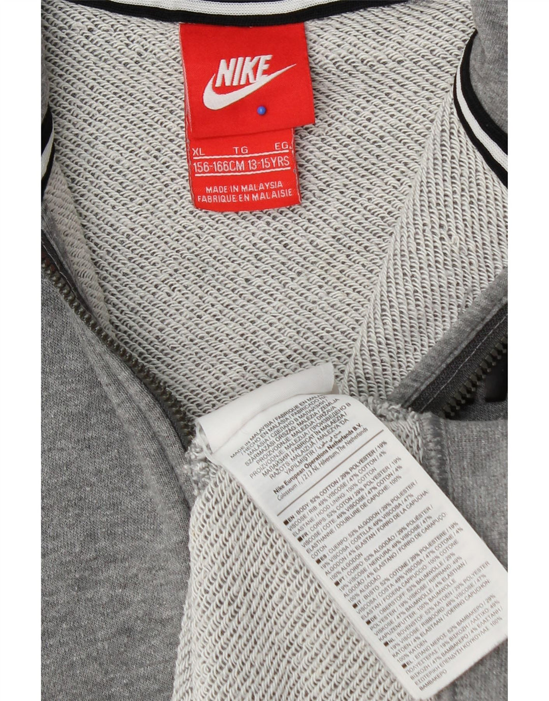 Suéter NIKE Boys Zip Hoodie 13-14 Anos Cinza Algodão