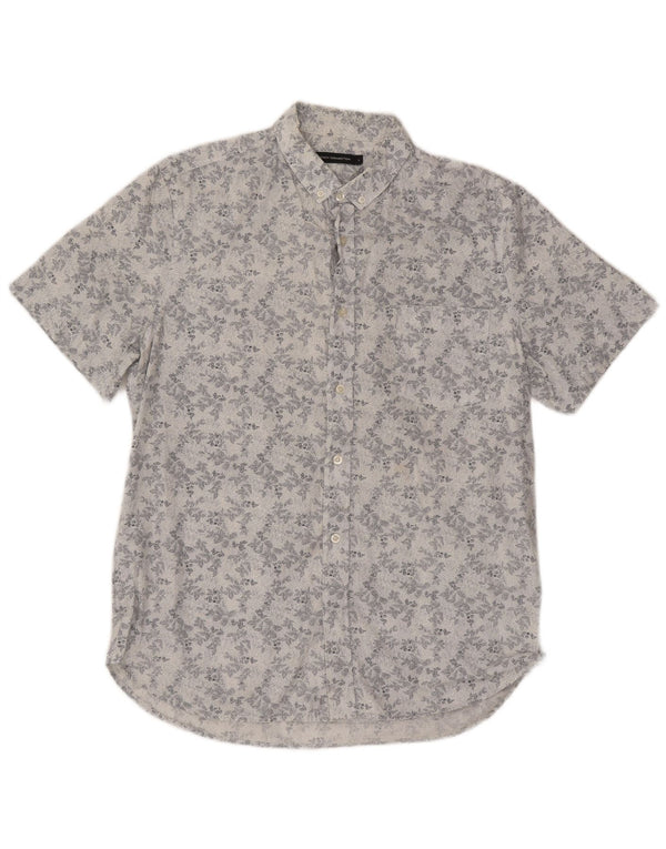 Camisa masculina de manga curta French Connection grande algodão floral branco