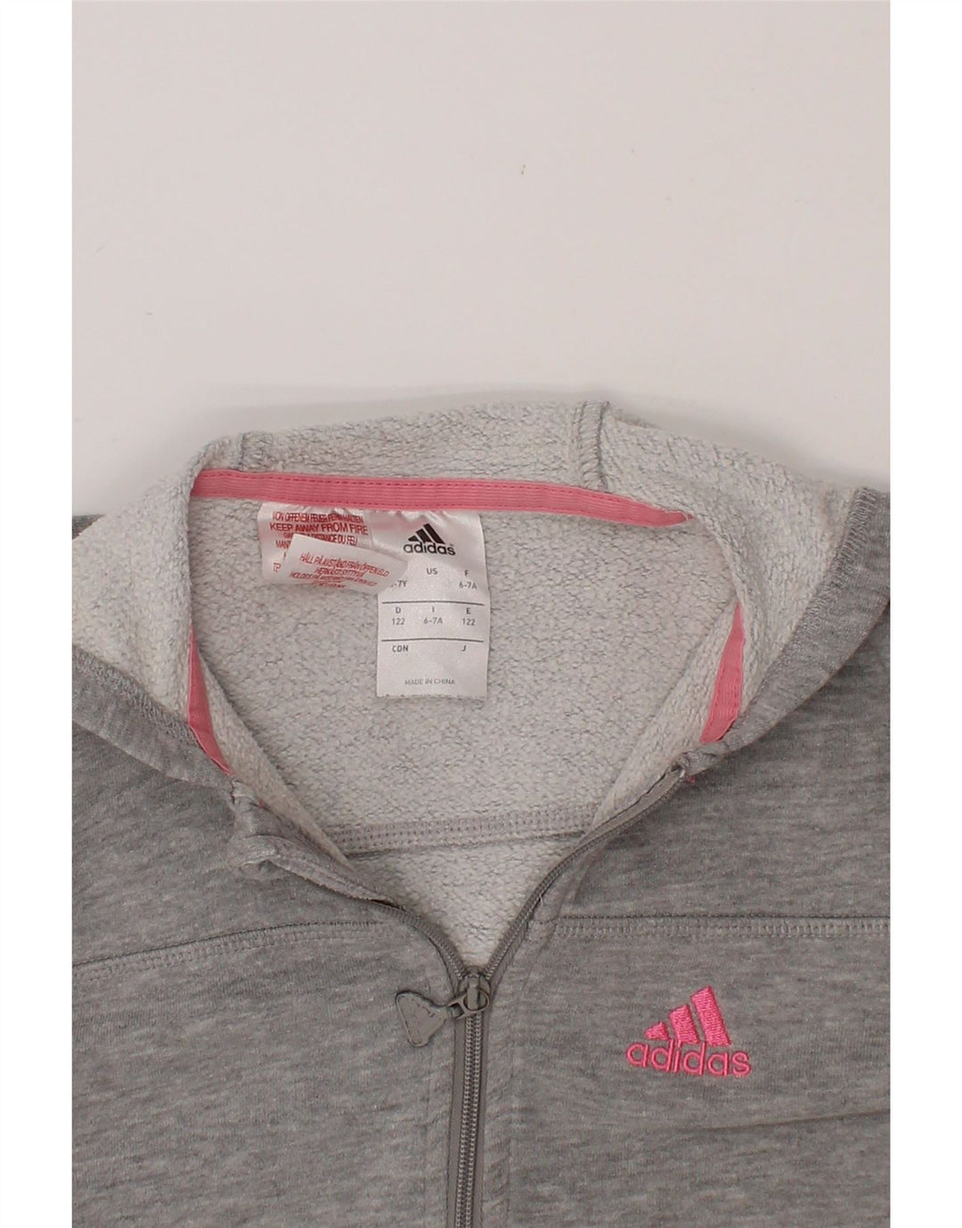 ADIDAS Girls Zip Hoodie Sweater 6-7 Years Grey Cotton Vintage Adidas and Second-Hand Adidas from Messina Hembry 