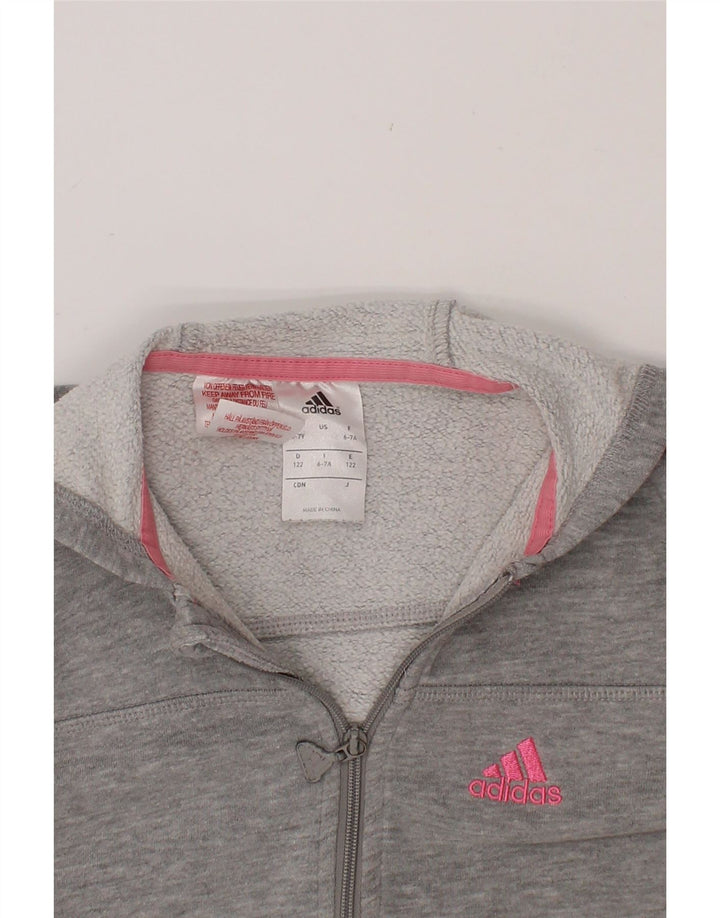 ADIDAS Girls Zip Hoodie Sweater 6-7 Years Grey Cotton Vintage Adidas and Second-Hand Adidas from Messina Hembry 