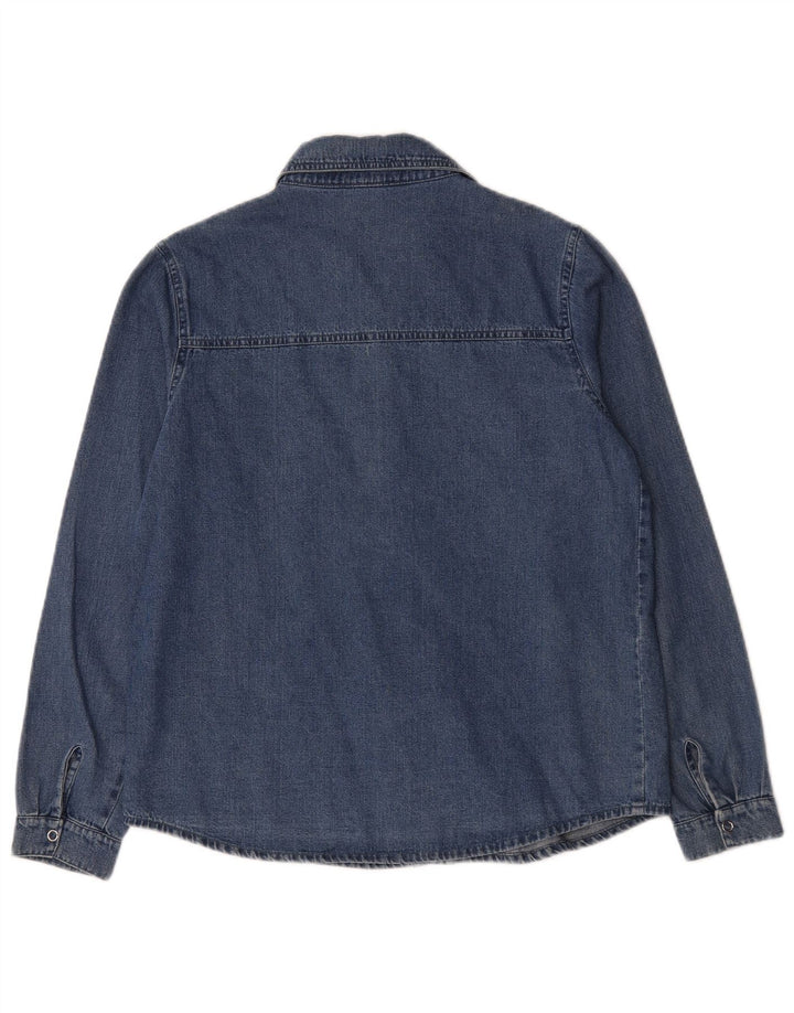Camisa jeans feminina vintage Reino Unido 14 algodão azul médio