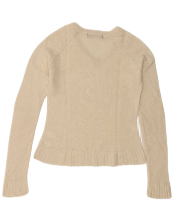 Suéter feminino Zara com decote em V UK 12 médio off white acrílico