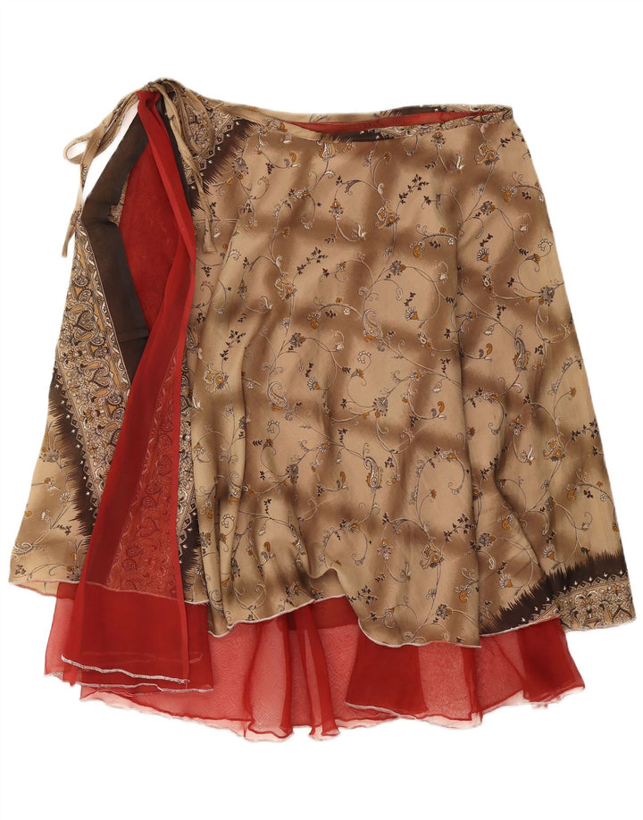 Saia feminina vintage W38 2XL marrom floral