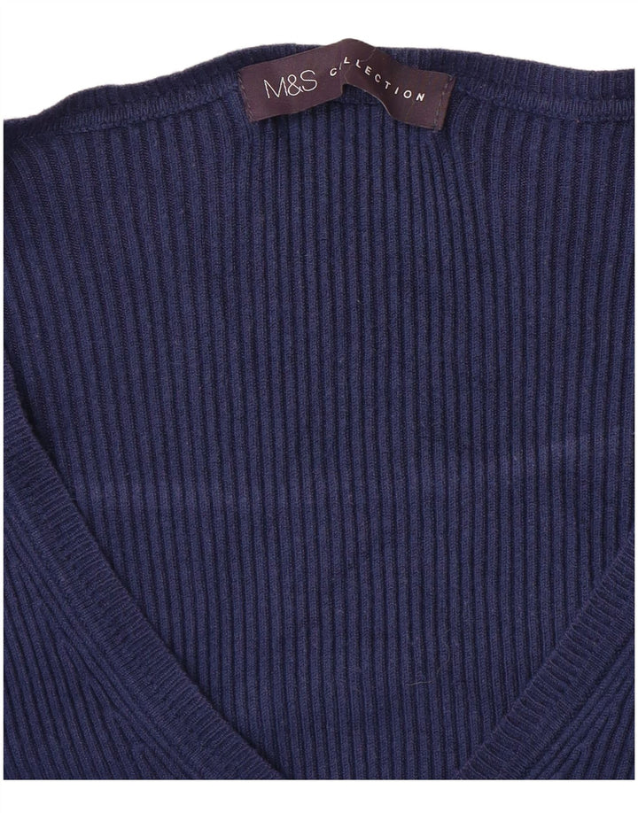 MARKS & SPENCER Suéter feminino com decote em V Reino Unido 10 pequeno azul marinho